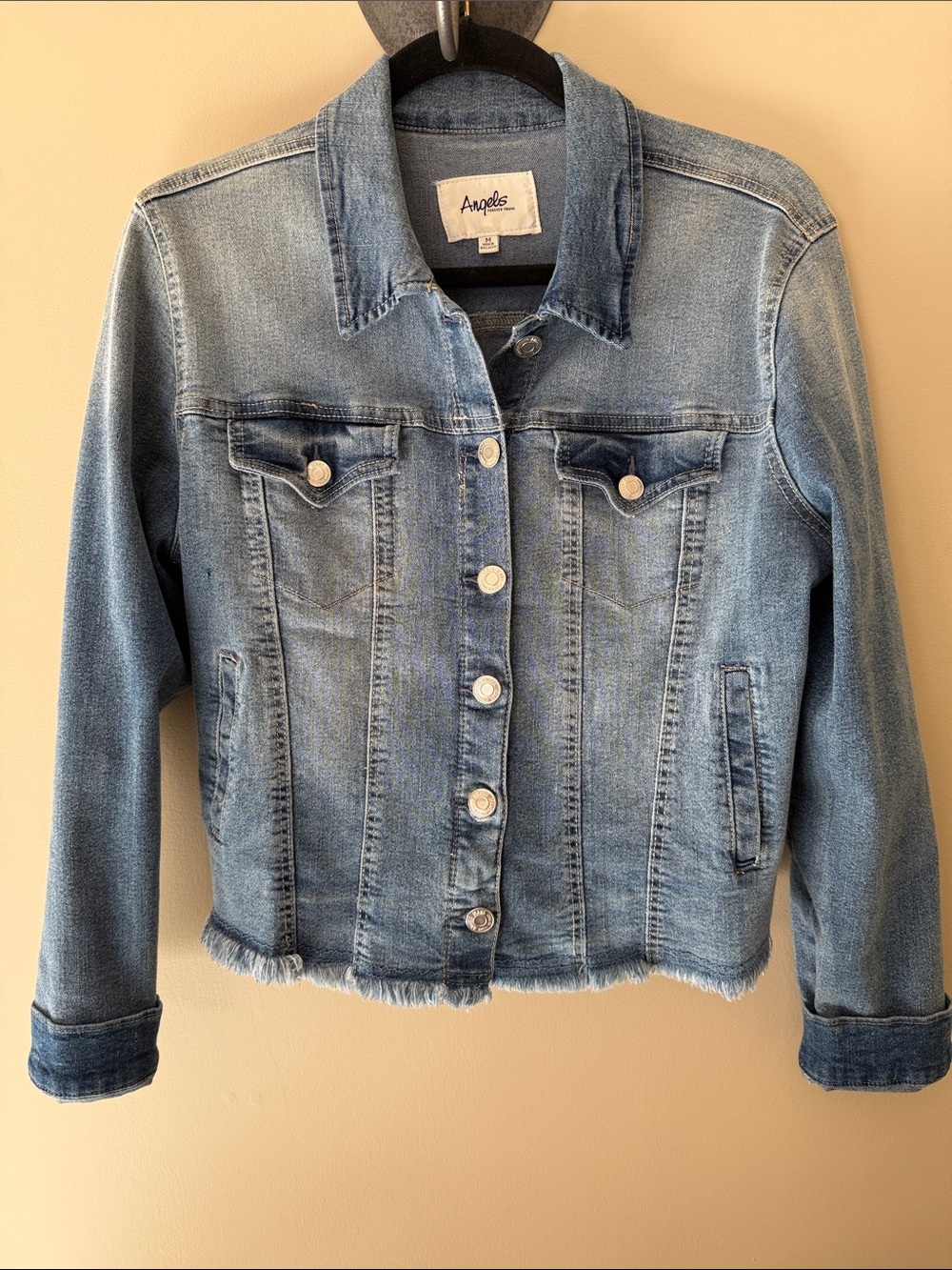 Angels Medium women’s Wash Denim Jacket with Frayed Hem